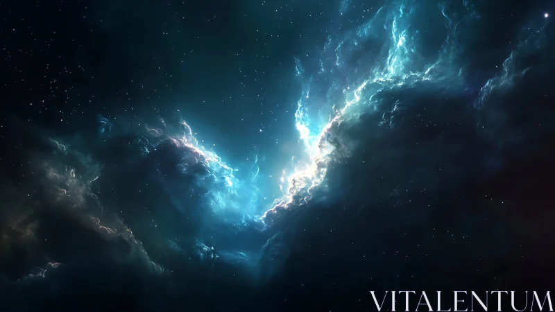 Radiant blue nebular cloud forms a luminous deep-space rift