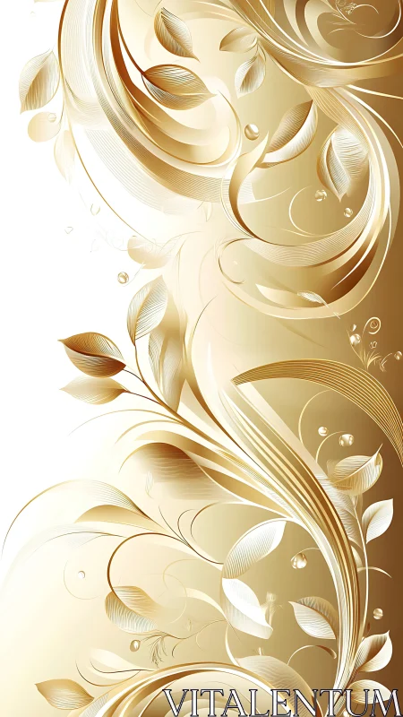 Gold floral swirl background with flowing leaves design.