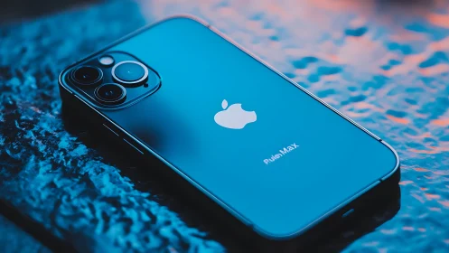Blue iPhone Pro Max in Stunning Tech Photography.