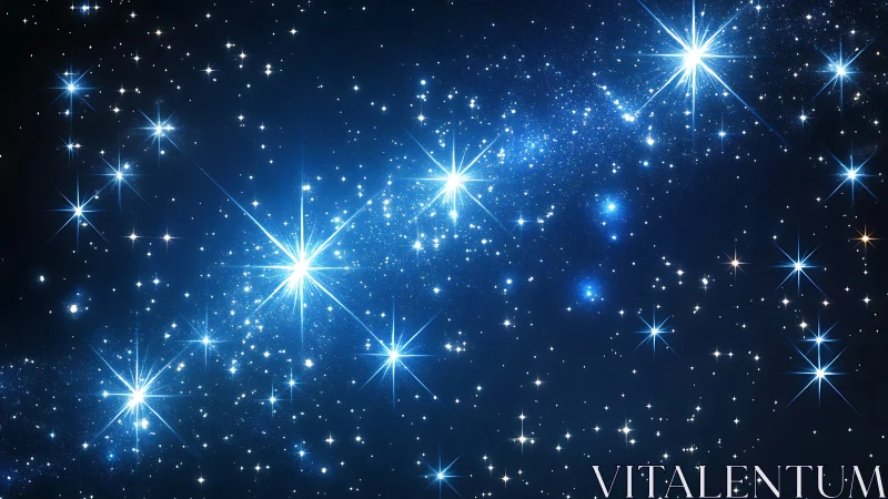 Stellar field with radiant blue flares in deep space composition.