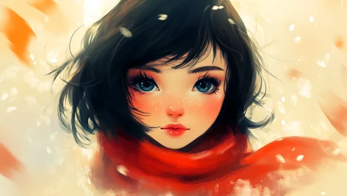 Winter portrait of a girl with scarf uses soft-focus lighting