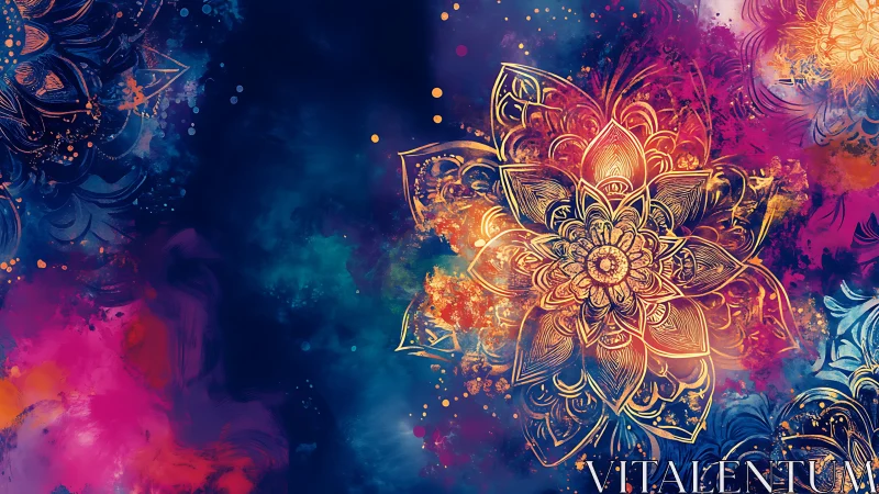 Celestial mandala blooms in molten nebula color storms.