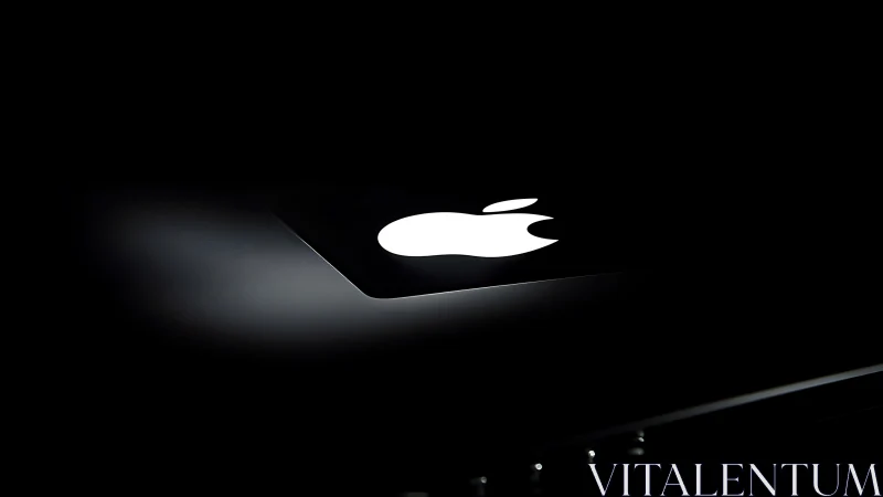 Apple logo illuminated on device display against dark environment