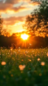 Sunset-drenched meadow whispers in glowing golden hush.