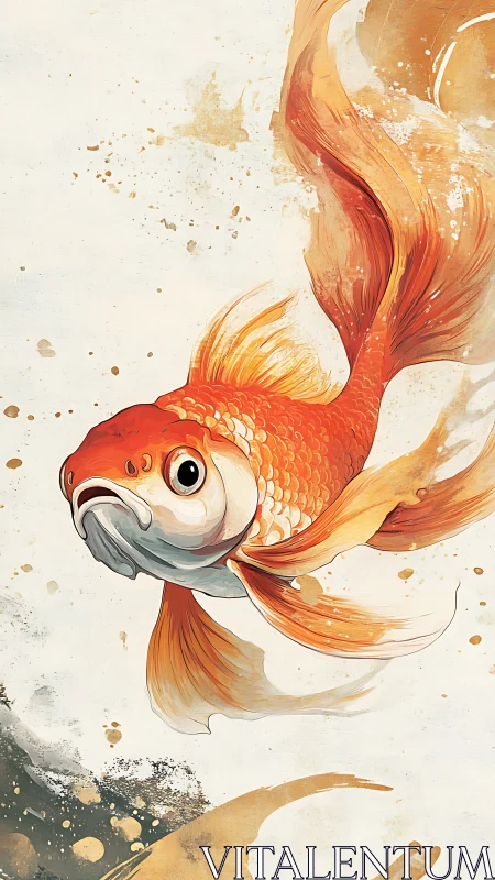 Vibrant orange goldfish illustration with flowing tail