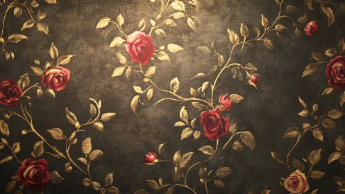 Gilded floral relief with baroque rose motifs on dark ground.