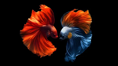 Vibrant Betta Fish in Motion, Digital Art on Black Background.