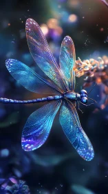 Dragonfly depiction emphasizes iridescent wings and fine detail