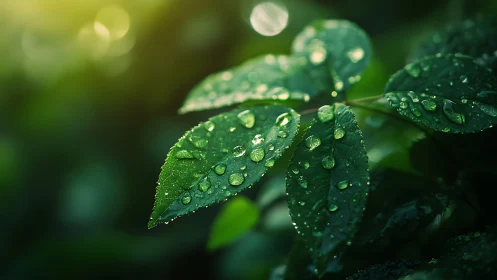 Macro optical study of dew-laden foliage under diffuse light.