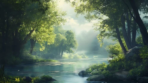 Luminescent River Forest: Digital Landscape Study.