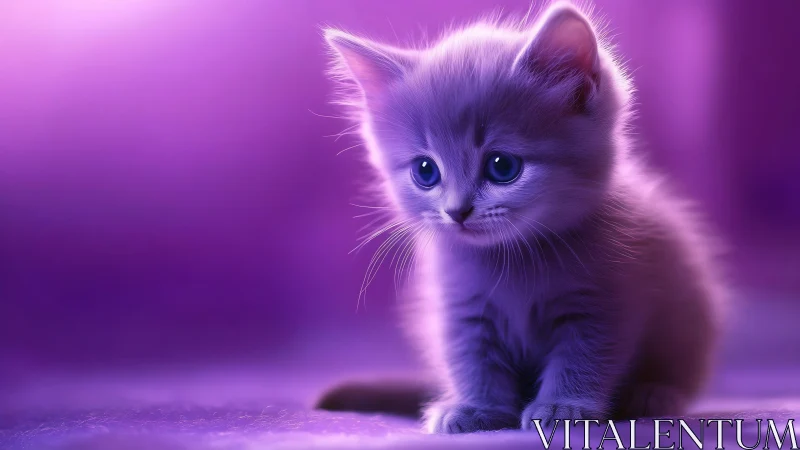 Neon-Illuminated Kitten Portrait: Digital Rendering with Volumetric Lighting.