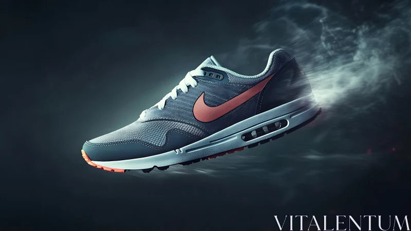 Sport running shoe floats in dynamic smoky motion blur
