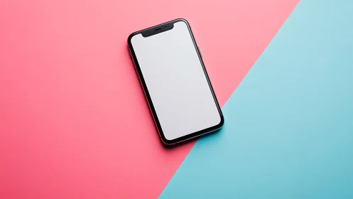 Black Smartphone on Color-Split Background with Notch Display.