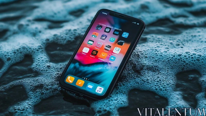 Glowing Portal Device Rests on Foamy Seabed.