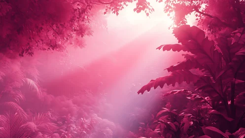 Candyfloss jungle dreaming under blushing sunrise beams.
