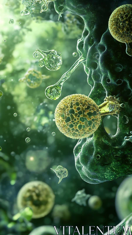 Microscopic green biofilm renders spherical cell clusters with depth