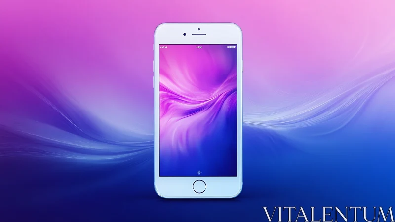 White Smartphone Glowing with Vibrant Magenta & Blue Wallpaper.