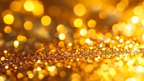 Shimmering Gold Glitter with Soft Bokeh Lights, Abstract Style.