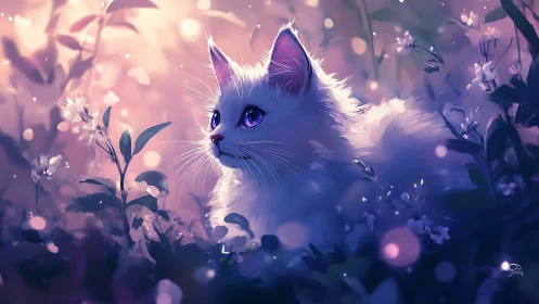 Ethereal Feline Dreams Among Luminescent Petals