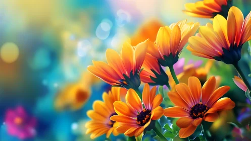Gerbera Daisies with Color Gradient and Blurred Background