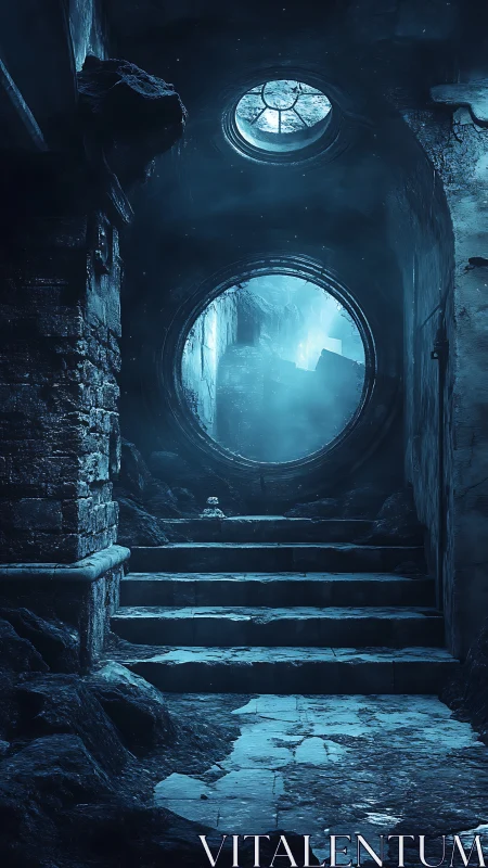 Moonlit stone passage into a quiet forgotten world.