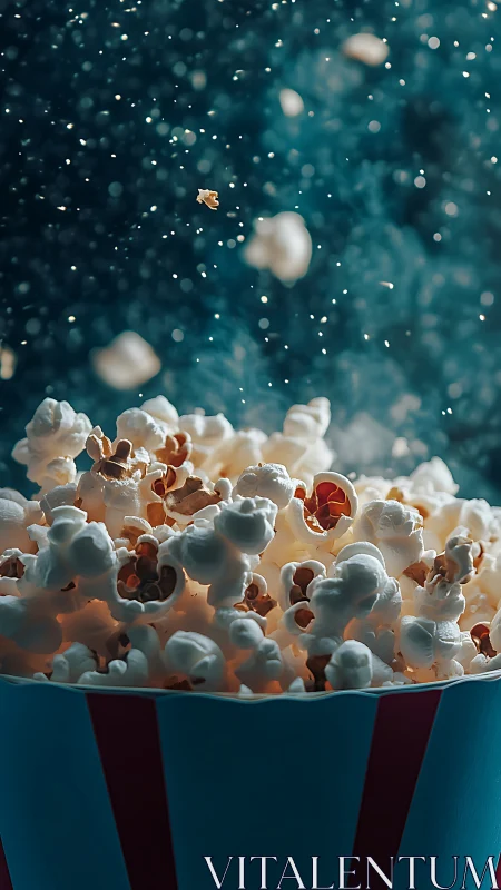 High-contrast cinematic close-up of popcorn in motion