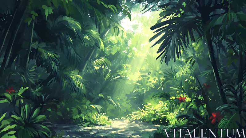 Radiant Jungle Sanctuary: Light Breaking Through the Canopy.
