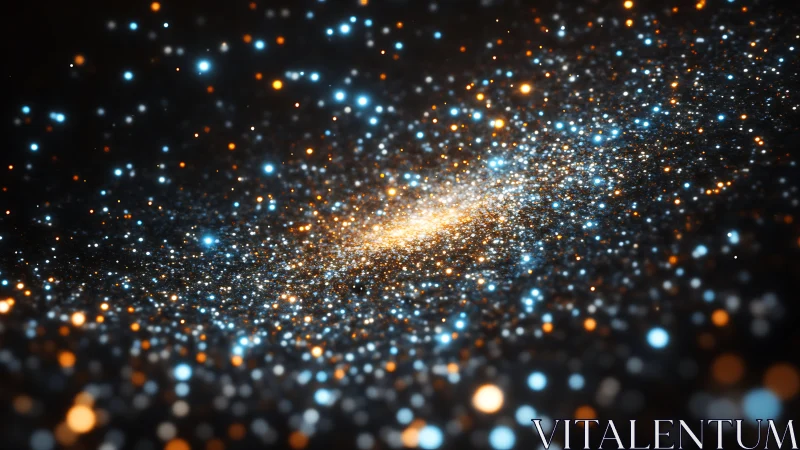 Glittering spiral galaxy of golden and blue starfields.