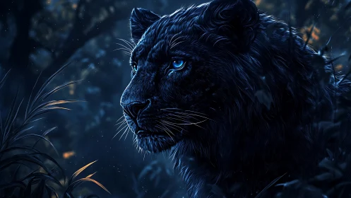 Mystical Black Panther with Piercing Blue Eyes.