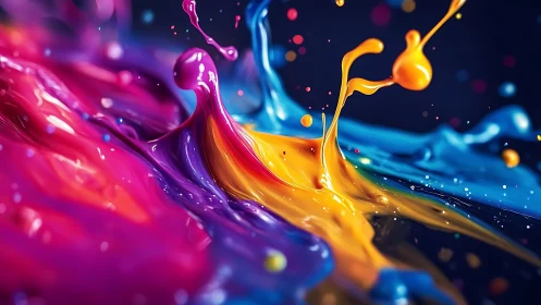 Color splash dance where liquid paint leaps and glows.