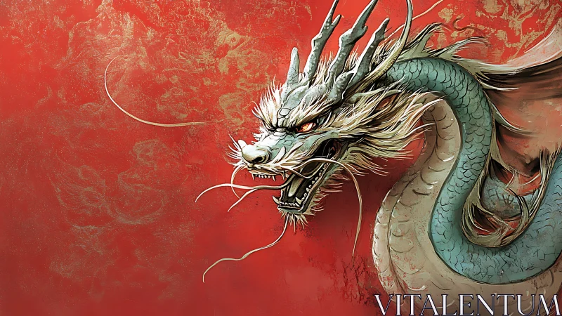 Crimson tempest dragon coils against a blazing mythic sky.