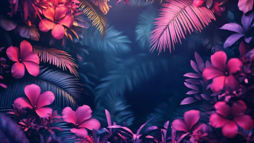 Neon Blooms in the Mist: A Dreamlike Garden.