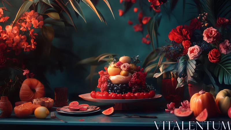 Luscious Feast Where Fruit Meets Floral Fantasy.
