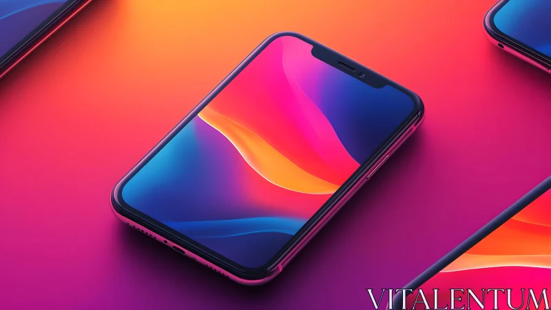 Modern smartphone on vibrant gradient background in digital style. Modern smartphone on vibrant gradient background in digital style.