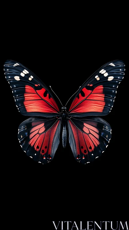 Symmetrical macro capture of red and black butterfly wing pattern
