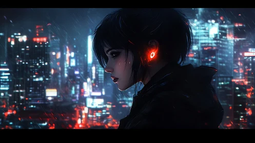 Neon city rain cradles a quiet cyberpunk soul tonight