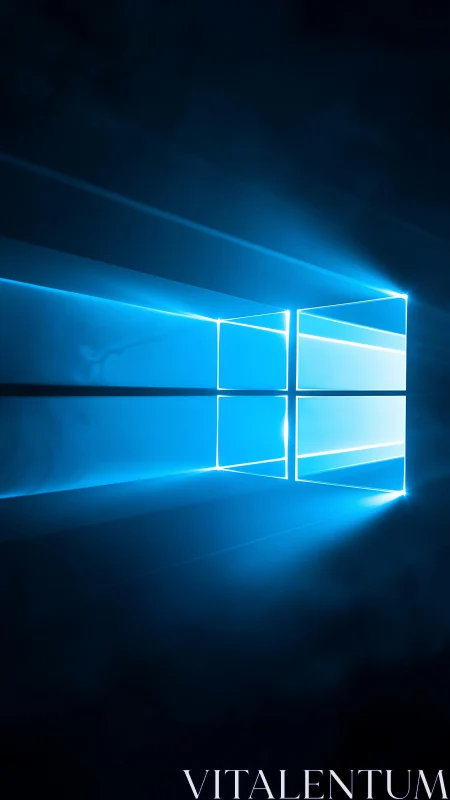 Blue luminous window logo over dark gradient background.