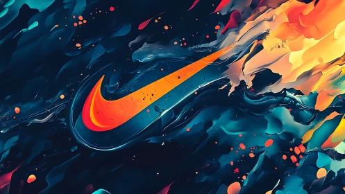 Dynamic orange swoosh in fluid teal and fireburst abstraction