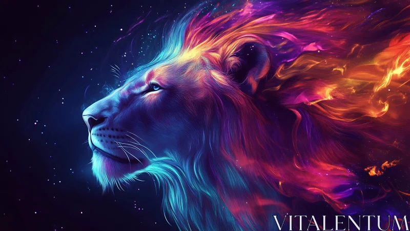 Spectral lion profile with nebular, flame-like chromatic mane.