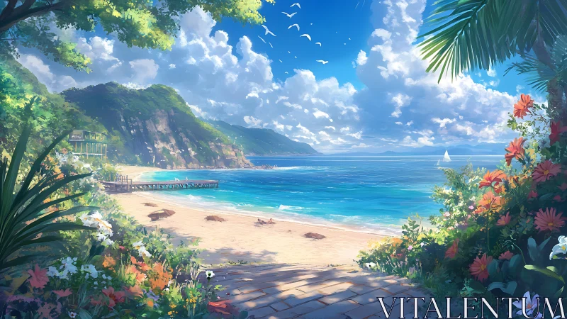 Sunlit tropical shoreline invites a slow and gentle escape