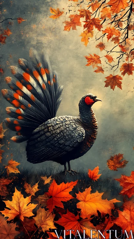 Autumn-feathered grouse crowns the forest floor with fire