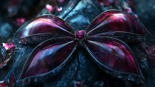Glimmering crystal flower resting on midnight stone petals.