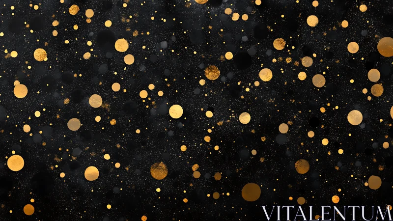 Golden bokeh dots scatter over deep textured black field.