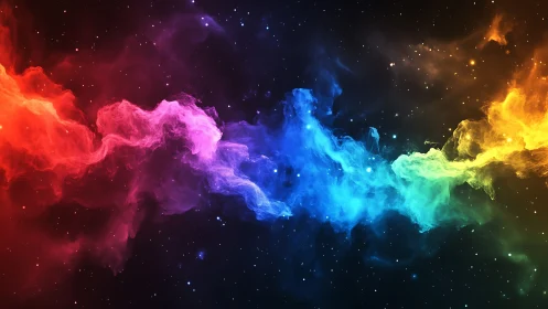 Shimmering rainbow nebula drifts gently across deep space