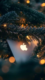 Photorealistic tech still life in frosted evergreen bokeh frame.