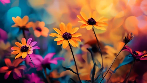 Colorful Daisy Flowers with Blurred Background
