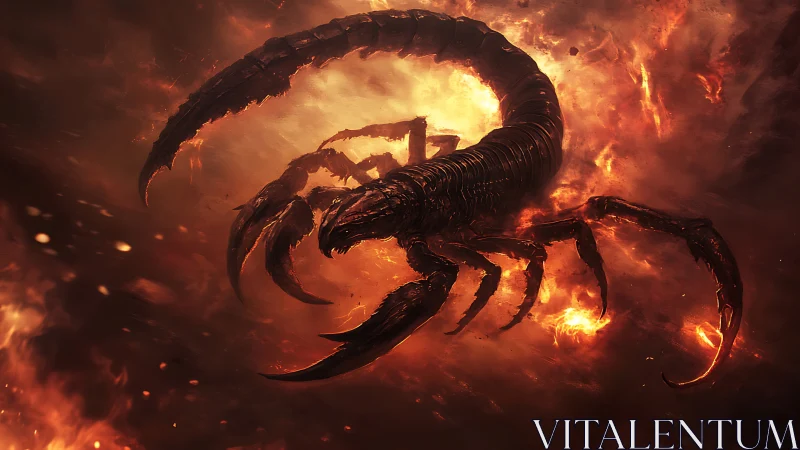 Infernal biomechanical scorpion emerges from incendiary vortex