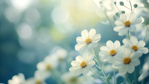 Translucent Daisies with Golden Centers in Soft Focus.
