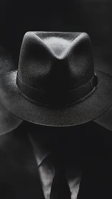 Noir fedora and suit silhouette rendered in moody chiaroscuro