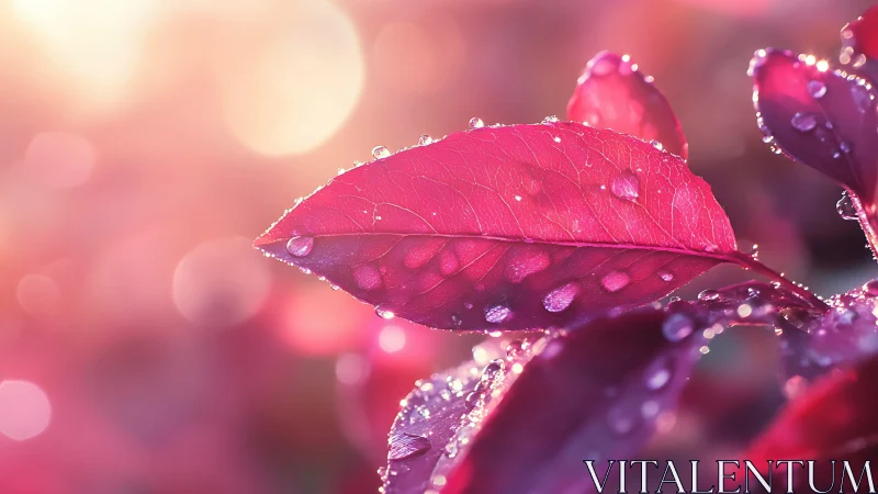 Rose-tinted dawn leaves soaked in dewdrop constellations.